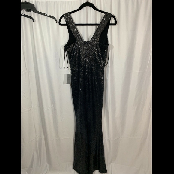 NWT $300 Dress the Population Raven Sequin Gown Matte Black [SZ Small ]‎ - Picture 6 of 8